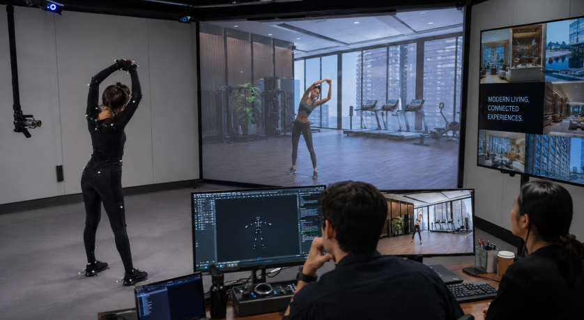 Artist recording gym movements for a virtual walkthrough